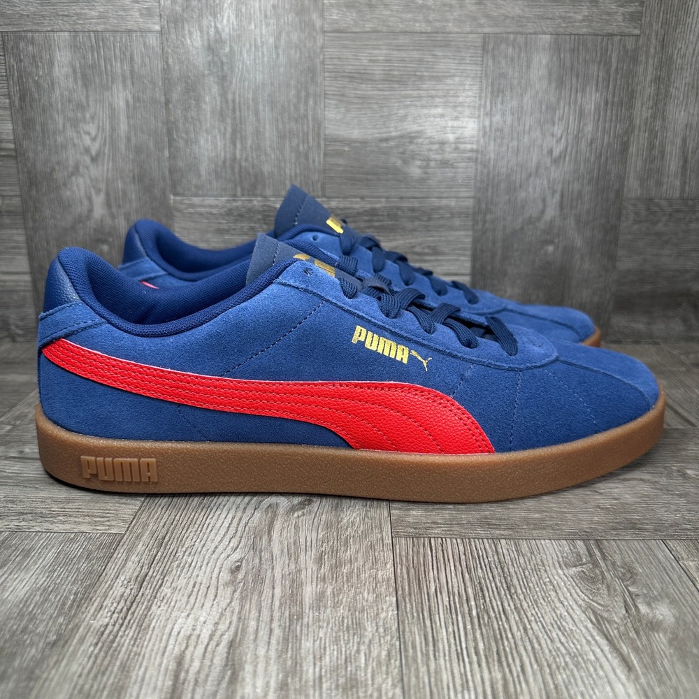 Puma Club II Era Mens Size 9.5 Blue Red Suede Gum Sole Terrace Sneakers NEW